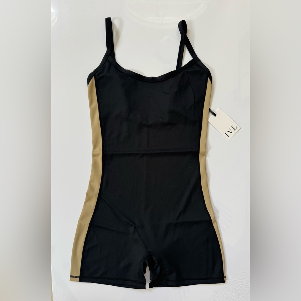 NWT IVL Collective Hydralux Colorblock Scoop Romper Size 10 Jet Black Humus